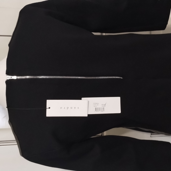 SANDRO H12 Rythme Black Dress Lamb Leather Trim Feel Sleeves Size 3 GORG… - Picture 8 of 13